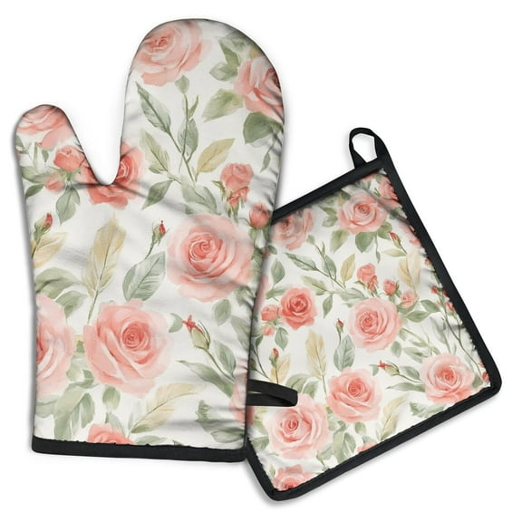 Pioneer Flower Kitchen Oven Mitt and Pot Holder Sets 2 Pcs for Baking, Cooking and Grilling, Heat Resistant Up To 392 °F