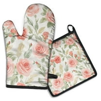 Pioneer Flower Kitchen Oven Mitt and Pot Holder Sets 2 Pcs for Baking, Cooking and Grilling, Heat Resistant Up To 392 °F