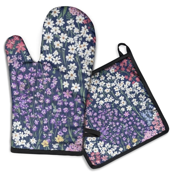 Pioneer Flower Kitchen Oven Mitt and Pot Holder Sets 2 Pcs for Baking, Cooking and Grilling, Heat Resistant Up To 392 °F