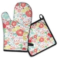 thumbnail image 1 of Pioneer Flower Kitchen Oven Mitt and Pot Holder Sets 2 Pcs for Baking, Cooking and Grilling, Heat Resistant Up To 392 °F, 1 of 7