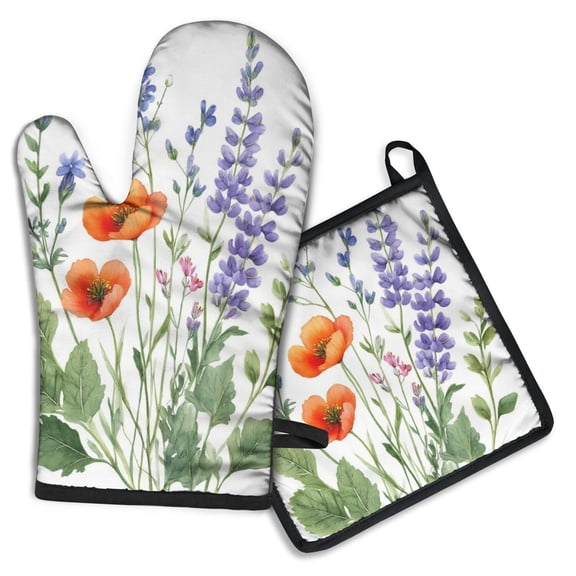 Pioneer Flower Kitchen Oven Mitt and Pot Holder Sets 2 Pcs for Baking, Cooking and Grilling, Heat Resistant Up To 392 °F
