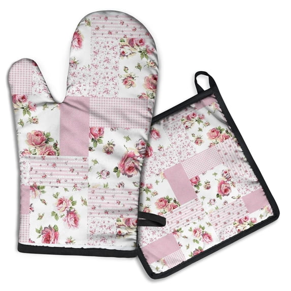 Pioneer Flower Kitchen Oven Mitt and Pot Holder Sets 2 Pcs for Baking, Cooking and Grilling, Heat Resistant Up To 392 °F