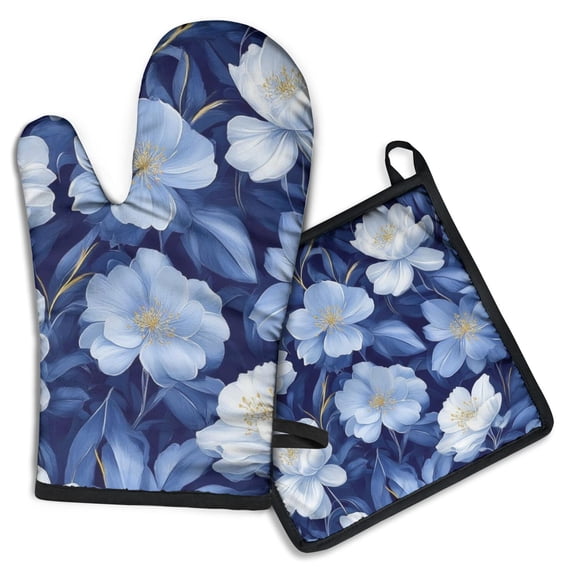 Pioneer Flower Kitchen Oven Mitt and Pot Holder Sets 2 Pcs for Baking, Cooking and Grilling, Heat Resistant Up To 392 °F