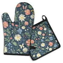 Pioneer Flower Kitchen Oven Mitt and Pot Holder Sets 2 Pcs for Baking, Cooking and Grilling, Heat Resistant Up To 392 °F