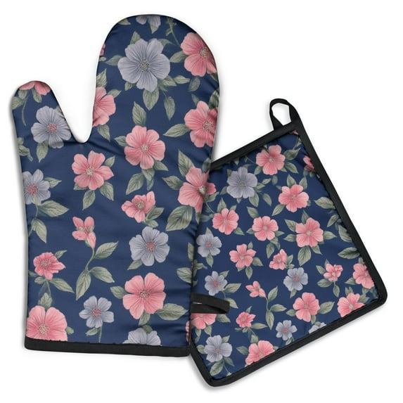 Pioneer Flower Kitchen Oven Mitt and Pot Holder Sets 2 Pcs for Baking, Cooking and Grilling, Heat Resistant Up To 392 °F