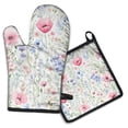 thumbnail image 1 of Pioneer Flower Kitchen Oven Mitt and Pot Holder Sets 2 Pcs for Baking, Cooking and Grilling, Heat Resistant Up To 392 °F, 1 of 7