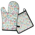 thumbnail image 1 of Pioneer Flower Kitchen Oven Mitt and Pot Holder Sets 2 Pcs for Baking, Cooking and Grilling, Heat Resistant Up To 392 °F, 1 of 7