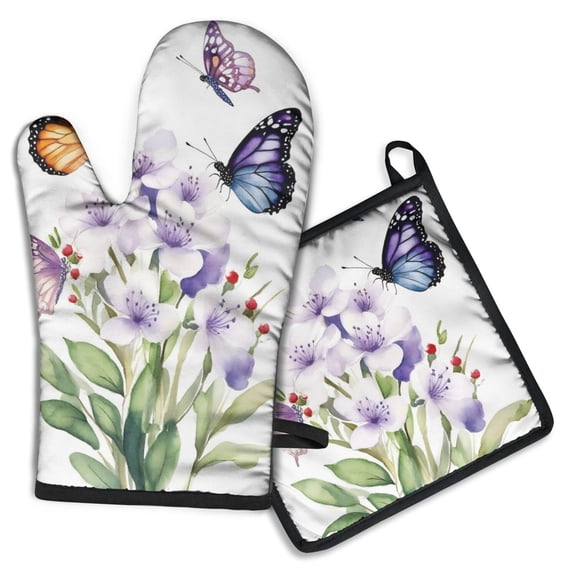 Pioneer Flower Kitchen Oven Mitt and Pot Holder Sets 2 Pcs for Baking, Cooking and Grilling, Heat Resistant Up To 392 °F