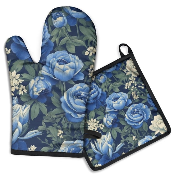 Pioneer Flower Kitchen Oven Mitt and Pot Holder Sets 2 Pcs for Baking, Cooking and Grilling, Heat Resistant Up To 392 °F