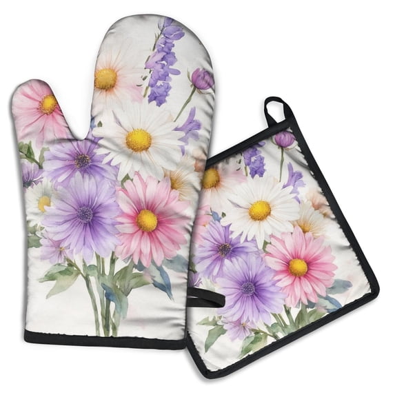 Pioneer Flower Kitchen Oven Mitt and Pot Holder Sets 2 Pcs for Baking, Cooking and Grilling, Heat Resistant Up To 392 °F