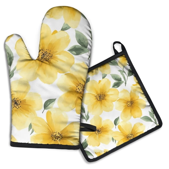 Pioneer Flower Kitchen Oven Mitt and Pot Holder Sets 2 Pcs for Baking, Cooking and Grilling, Heat Resistant Up To 392 °F