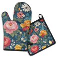 thumbnail image 1 of Pioneer Flower Kitchen Oven Mitt and Pot Holder Sets 2 Pcs for Baking, Cooking and Grilling, Heat Resistant Up To 392 °F, 1 of 7