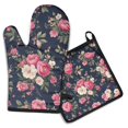 thumbnail image 1 of Pioneer Flower Kitchen Oven Mitt and Pot Holder Sets 2 Pcs for Baking, Cooking and Grilling, Heat Resistant Up To 392 °F, 1 of 7