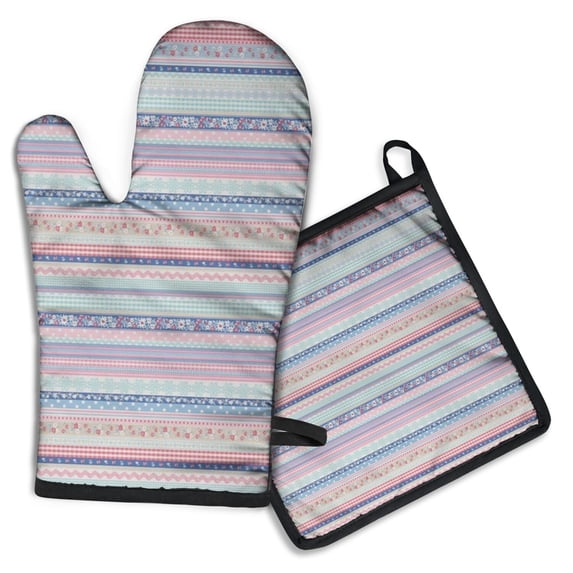 Pioneer Flower Kitchen Oven Mitt and Pot Holder Sets 2 Pcs for Baking, Cooking and Grilling, Heat Resistant Up To 392 °F