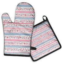 Pioneer Flower Kitchen Oven Mitt and Pot Holder Sets 2 Pcs for Baking, Cooking and Grilling, Heat Resistant Up To 392 °F