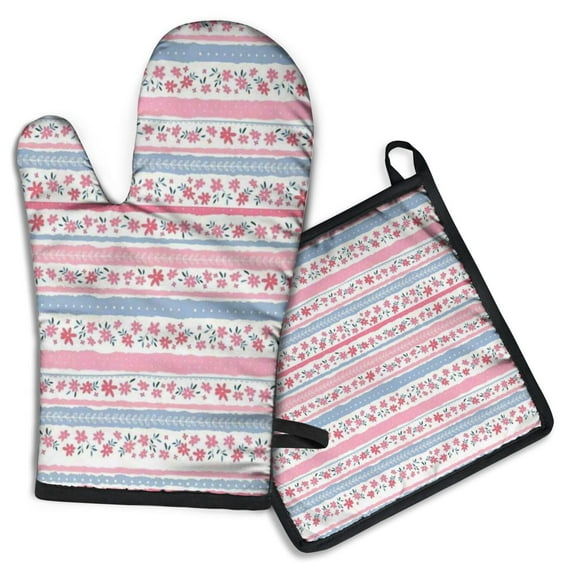 Pioneer Flower Kitchen Oven Mitt and Pot Holder Sets 2 Pcs for Baking, Cooking and Grilling, Heat Resistant Up To 392 °F