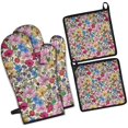 thumbnail image 1 of Pioneer Flower Kitchen Oven Mitt and Pot Holder Sets 4 Pcs for Baking, Cooking and Grilling, Heat Resistant Up To 392 °F, 1 of 7
