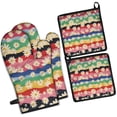 thumbnail image 1 of Pioneer Flower Kitchen Oven Mitt and Pot Holder Sets 4 Pcs for Baking, Cooking and Grilling, Heat Resistant Up To 392 °F, 1 of 7