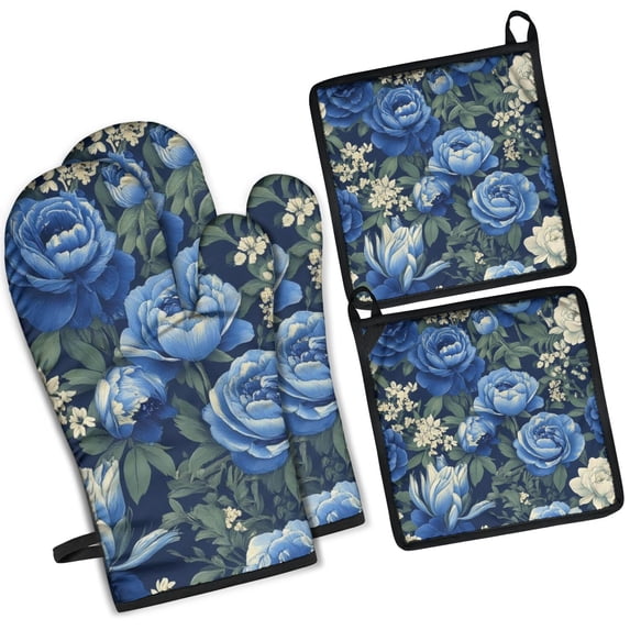 Pioneer Flower Kitchen Oven Mitt and Pot Holder Sets 4 Pcs for Baking, Cooking and Grilling, Heat Resistant Up To 392 °F