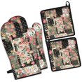 thumbnail image 1 of Pioneer Flower Kitchen Oven Mitt and Pot Holder Sets 4 Pcs for Baking, Cooking and Grilling, Heat Resistant Up To 392 °F, 1 of 7