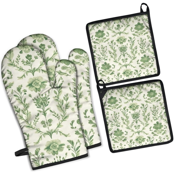 Pioneer Flower Kitchen Oven Mitt and Pot Holder Sets 4 Pcs for Baking, Cooking and Grilling, Heat Resistant Up To 392 °F