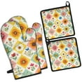 thumbnail image 1 of Pioneer Flower Kitchen Oven Mitt and Pot Holder Sets 4 Pcs for Baking, Cooking and Grilling, Heat Resistant Up To 392 °F, 1 of 7