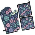 thumbnail image 1 of Pioneer Flower Kitchen Oven Mitt and Pot Holder Sets 4 Pcs for Baking, Cooking and Grilling, Heat Resistant Up To 392 °F, 1 of 7