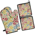 thumbnail image 1 of Pioneer Flower Kitchen Oven Mitt and Pot Holder Sets 4 Pcs for Baking, Cooking and Grilling, Heat Resistant Up To 392 °F, 1 of 7