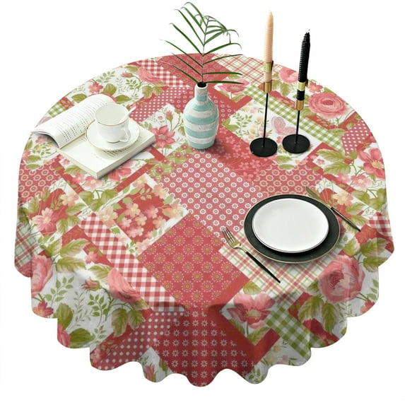 Pioneer Flower Round Tablecloth 60" X 60",Wrinkle Wipeable Table Cloth for Kitchen Dining Room Picnic Patio Party