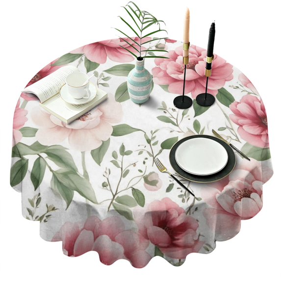 Pioneer Flower Round Tablecloth 60" X 60",Wrinkle Wipeable Table Cloth for Kitchen Dining Room Picnic Patio Party