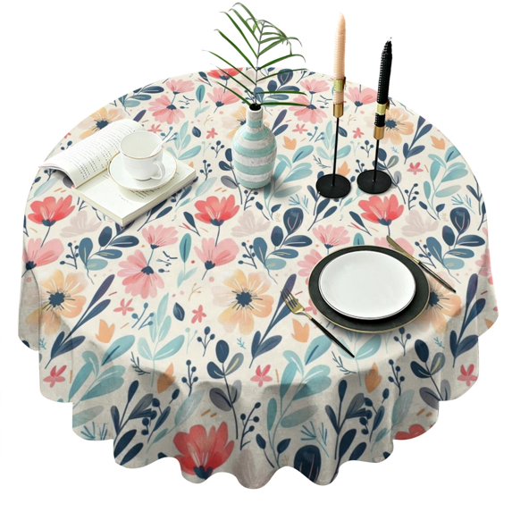 Pioneer Flower Round Tablecloth 60" X 60",Wrinkle Wipeable Table Cloth for Kitchen Dining Room Picnic Patio Party