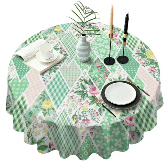 Pioneer Flower Round Tablecloth 60" X 60",Wrinkle Wipeable Table Cloth for Kitchen Dining Room Picnic Patio Party