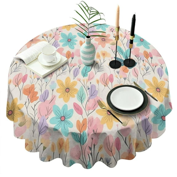 Pioneer Flower Round Tablecloth 60" X 60",Wrinkle Wipeable Table Cloth for Kitchen Dining Room Picnic Patio Party