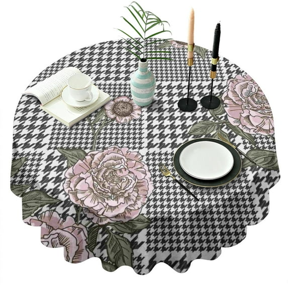 Pioneer Flower Round Tablecloth 60" X 60",Wrinkle Wipeable Table Cloth for Kitchen Dining Room Picnic Patio Party