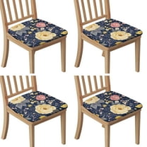 Pioneer Flower Seat Covers for Dining Room Chairs Set Of 4,Stretch Printed Washable Chair Seat Cover with Elastic Ties and Button,Removable Waterproof Couch Cushion Covers