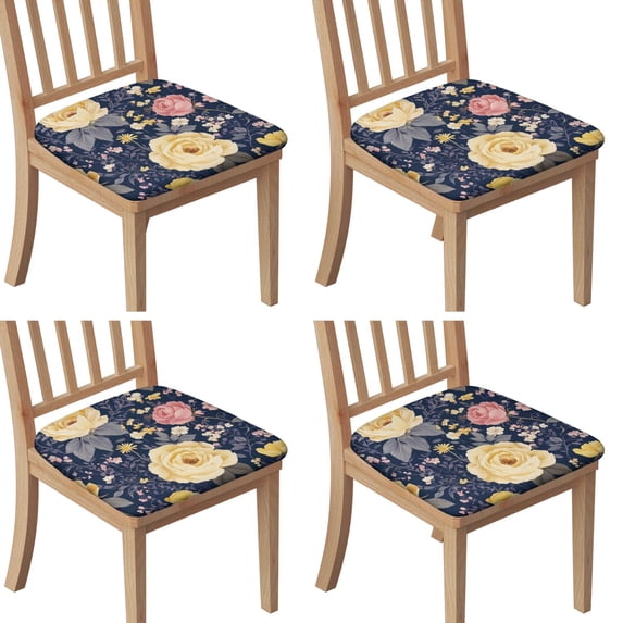 Pioneer Flower Seat Covers for Dining Room Chairs Set Of 4,Stretch Printed Washable Chair Seat Cover with Elastic Ties and Button,Removable Waterproof Couch Cushion Covers