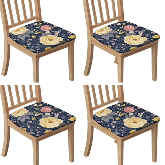 Pioneer Flower Seat Covers for Dining Room Chairs Set Of 4,Stretch Printed Washable Chair Seat Cover with Elastic Ties and Button,Removable Waterproof Couch Cushion Covers