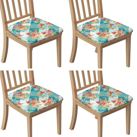 Pioneer Flower Seat Covers for Dining Room Chairs Set Of 4,Stretch Printed Washable Chair Seat Cover with Elastic Ties and Button,Removable Waterproof Couch Cushion Covers