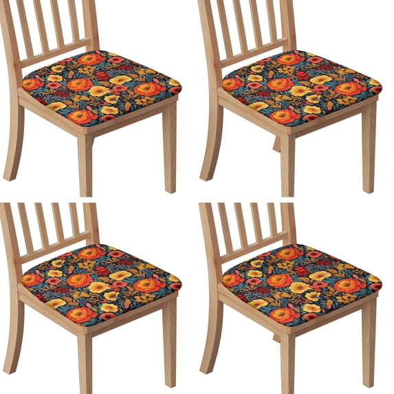 Pioneer Flower Seat Covers for Dining Room Chairs Set Of 4,Stretch Printed Washable Chair Seat Cover with Elastic Ties and Button,Removable Waterproof Couch Cushion Covers