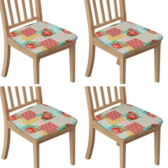 Pioneer Flower Seat Covers for Dining Room Chairs Set Of 4,Stretch Printed Washable Chair Seat Cover with Elastic Ties and Button,Removable Waterproof Couch Cushion Covers