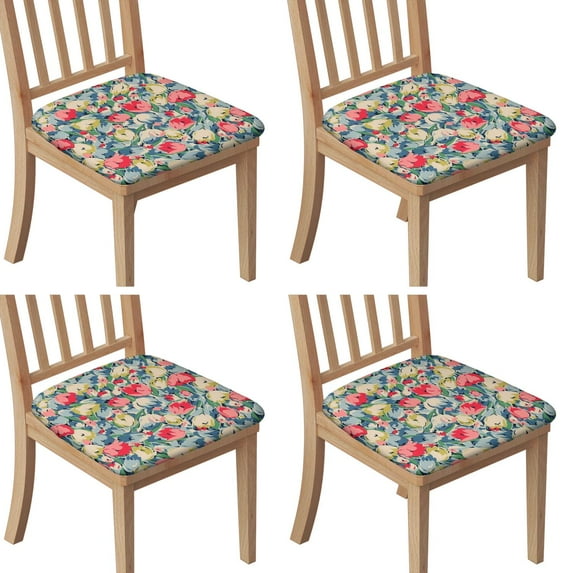 Pioneer Flower Seat Covers for Dining Room Chairs Set Of 4,Stretch Printed Washable Chair Seat Cover with Elastic Ties and Button,Removable Waterproof Couch Cushion Covers