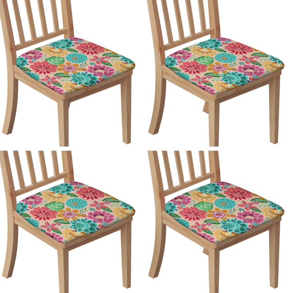 Pioneer Flower Seat Covers for Dining Room Chairs Set Of 4,Stretch Printed Washable Chair Seat Cover with Elastic Ties and Button,Removable Waterproof Couch Cushion Covers