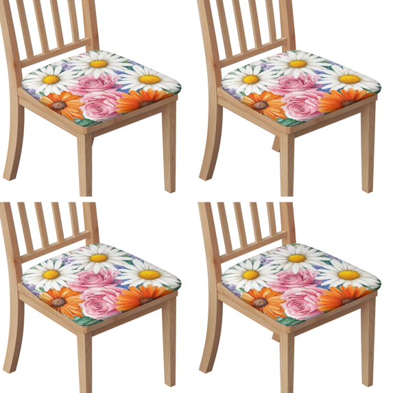 Pioneer Flower Seat Covers for Dining Room Chairs Set Of 4,Stretch Printed Washable Chair Seat Cover with Elastic Ties and Button,Removable Waterproof Couch Cushion Covers