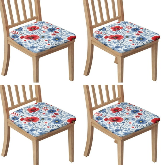Pioneer Flower Seat Covers for Dining Room Chairs Set Of 4,Stretch Printed Washable Chair Seat Cover with Elastic Ties and Button,Removable Waterproof Couch Cushion Covers