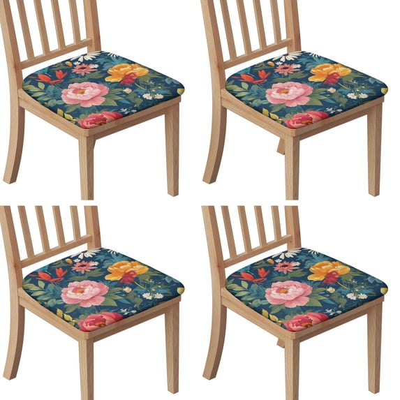 Pioneer Flower Seat Covers for Dining Room Chairs Set Of 4,Stretch Printed Washable Chair Seat Cover with Elastic Ties and Button,Removable Waterproof Couch Cushion Covers