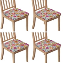 Pioneer Flower Seat Covers for Dining Room Chairs Set Of 4,Stretch Printed Washable Chair Seat Cover with Elastic Ties and Button,Removable Waterproof Couch Cushion Covers