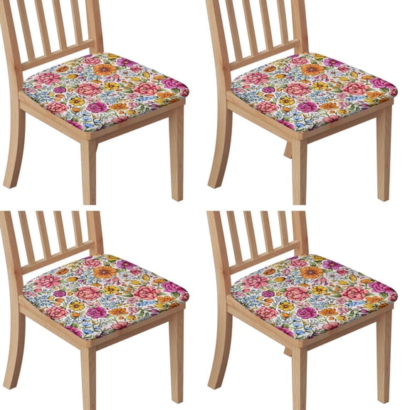 Pioneer Flower Seat Covers for Dining Room Chairs Set Of 4,Stretch Printed Washable Chair Seat Cover with Elastic Ties and Button,Removable Waterproof Couch Cushion Covers