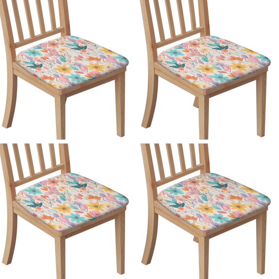 Pioneer Flower Seat Covers for Dining Room Chairs Set Of 4,Stretch Printed Washable Chair Seat Cover with Elastic Ties and Button,Removable Waterproof Couch Cushion Covers