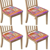 Pioneer Flower Seat Covers for Dining Room Chairs Set Of 4,Stretch Printed Washable Chair Seat Cover with Elastic Ties and Button,Removable Waterproof Couch Cushion Covers