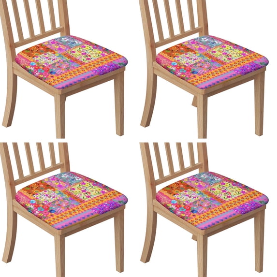 Pioneer Flower Seat Covers for Dining Room Chairs Set Of 4,Stretch Printed Washable Chair Seat Cover with Elastic Ties and Button,Removable Waterproof Couch Cushion Covers
